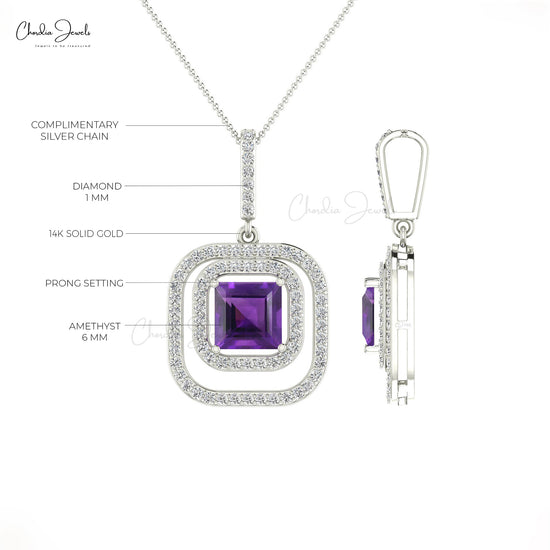 Amethyst Diamond Halo Pendant