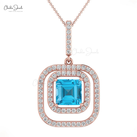 Swiss Blue Topaz Halo Pendant