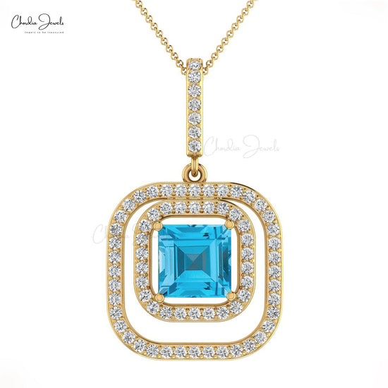 Swiss Blue Topaz & Diamond Pendant