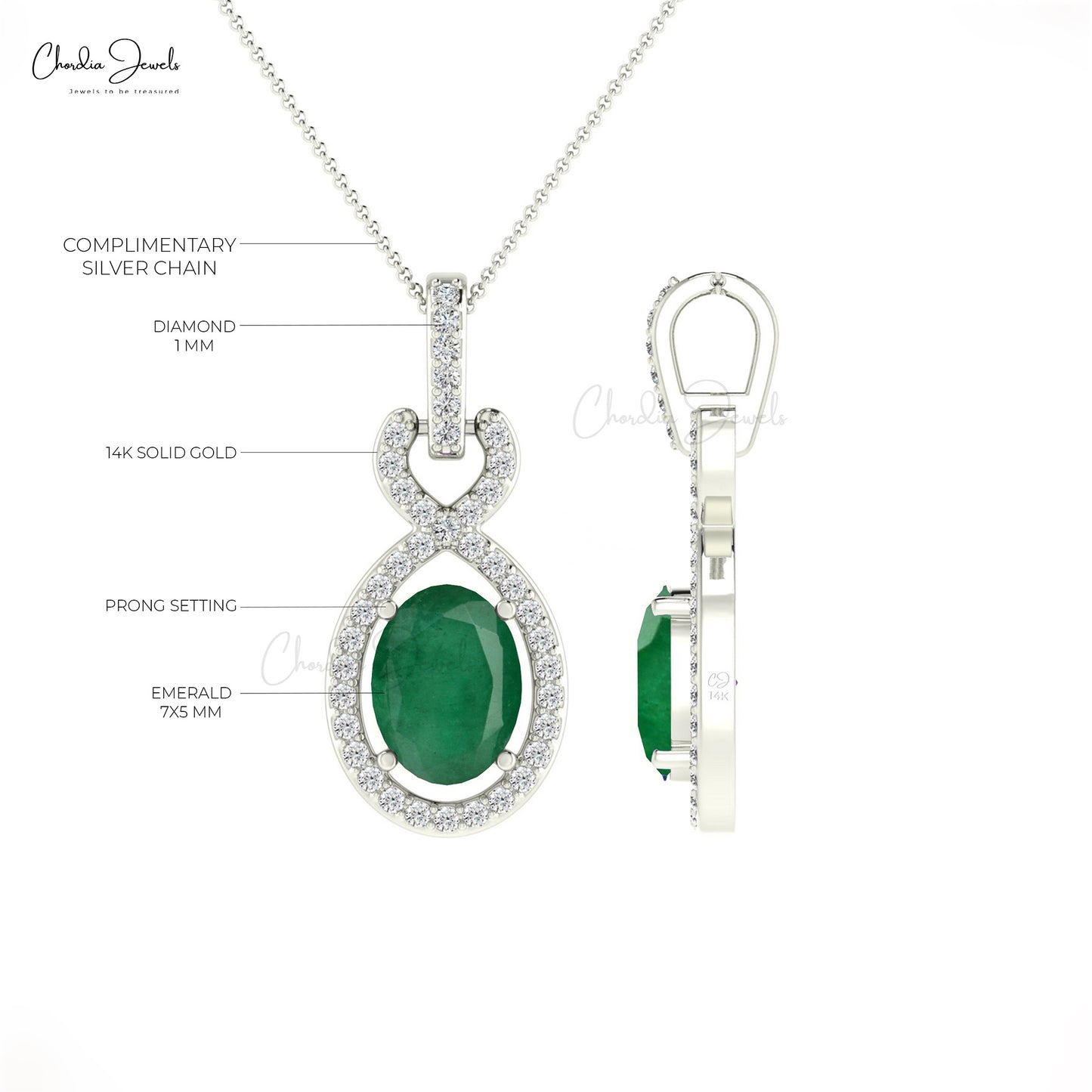 Halo Pendant With 14k Solid Gold Bail Genuine Emerald & Diamond Twisted Pendant For Wife