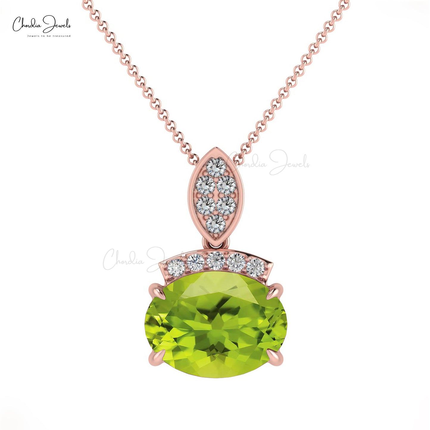 Dainty Pendant With Peridot Gemstone 14k Solid Gold Diamond Accents Pendant For Birthday Gift