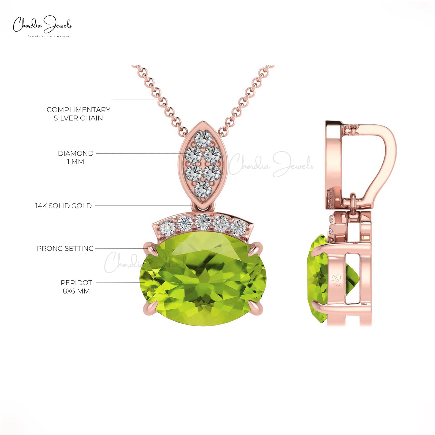 Dainty Pendant With Peridot Gemstone 14k Solid Gold Diamond Accents Pendant For Birthday Gift