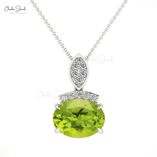 Dainty Pendant With Peridot Gemstone 14k Solid Gold Diamond Accents Pendant For Birthday Gift