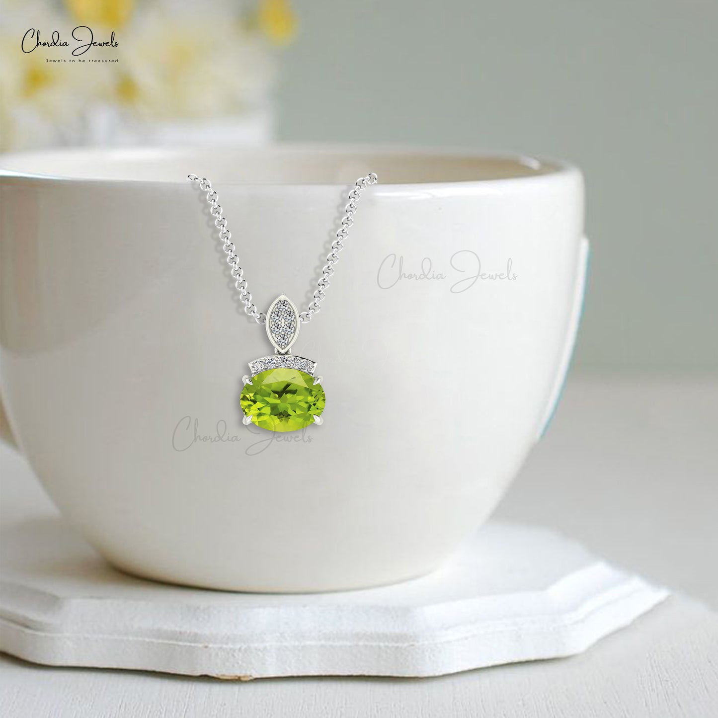 Load image into Gallery viewer, Dainty Pendant With Peridot Gemstone 14k Solid Gold Diamond Accents Pendant For Birthday Gift
