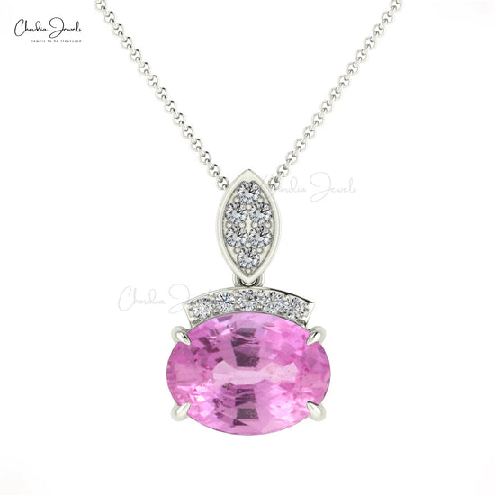 Dainty Pendant With Pink Sapphire & Diamond Accents Real 14k Gold Handcrafted Pendant
