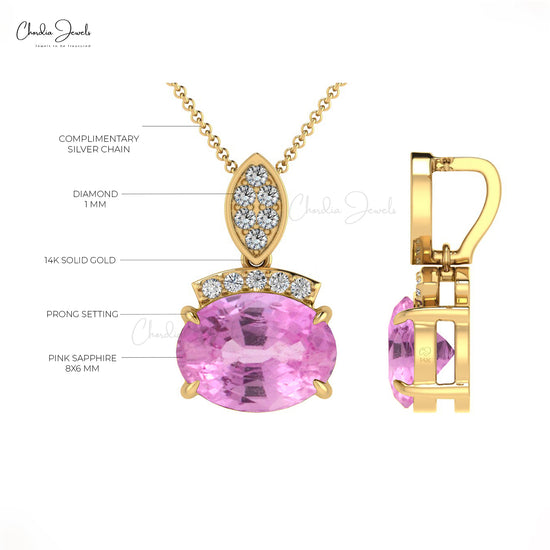 Dainty Pendant With Pink Sapphire & Diamond Accents Real 14k Gold Handcrafted Pendant