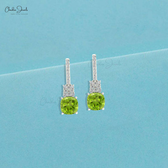 14K Gold Peridot & Round Cut Diamond Studded Earring for Her