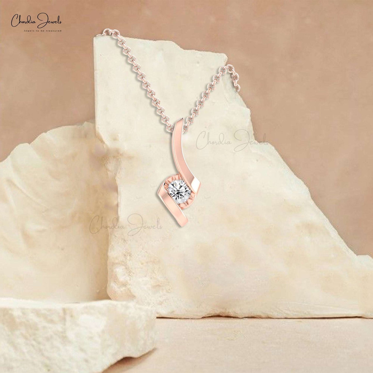 1/4 CT Solitaire Diamond Twisted Pendant Necklace in 14k Solid Gold