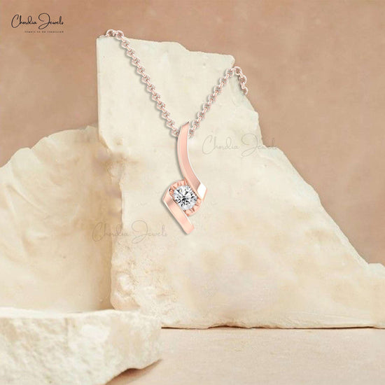 1/4 CT Solitaire Diamond Twisted Pendant Necklace in 14k Solid Gold