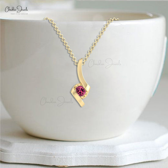 Natural Pink Tourmaline Solitaire Pendant 14k Real Gold 4mm Brilliant Round Cut Gemstone Minimalist Jewelry For Her