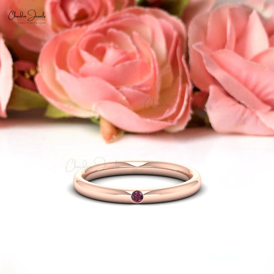 AAA Rhodolite Garnet Solitaire Wedding Ring Genuine 14k Real Gold Minimalist Ring 2mm Round Cut Gemstone Jewelry For Valentine's Day