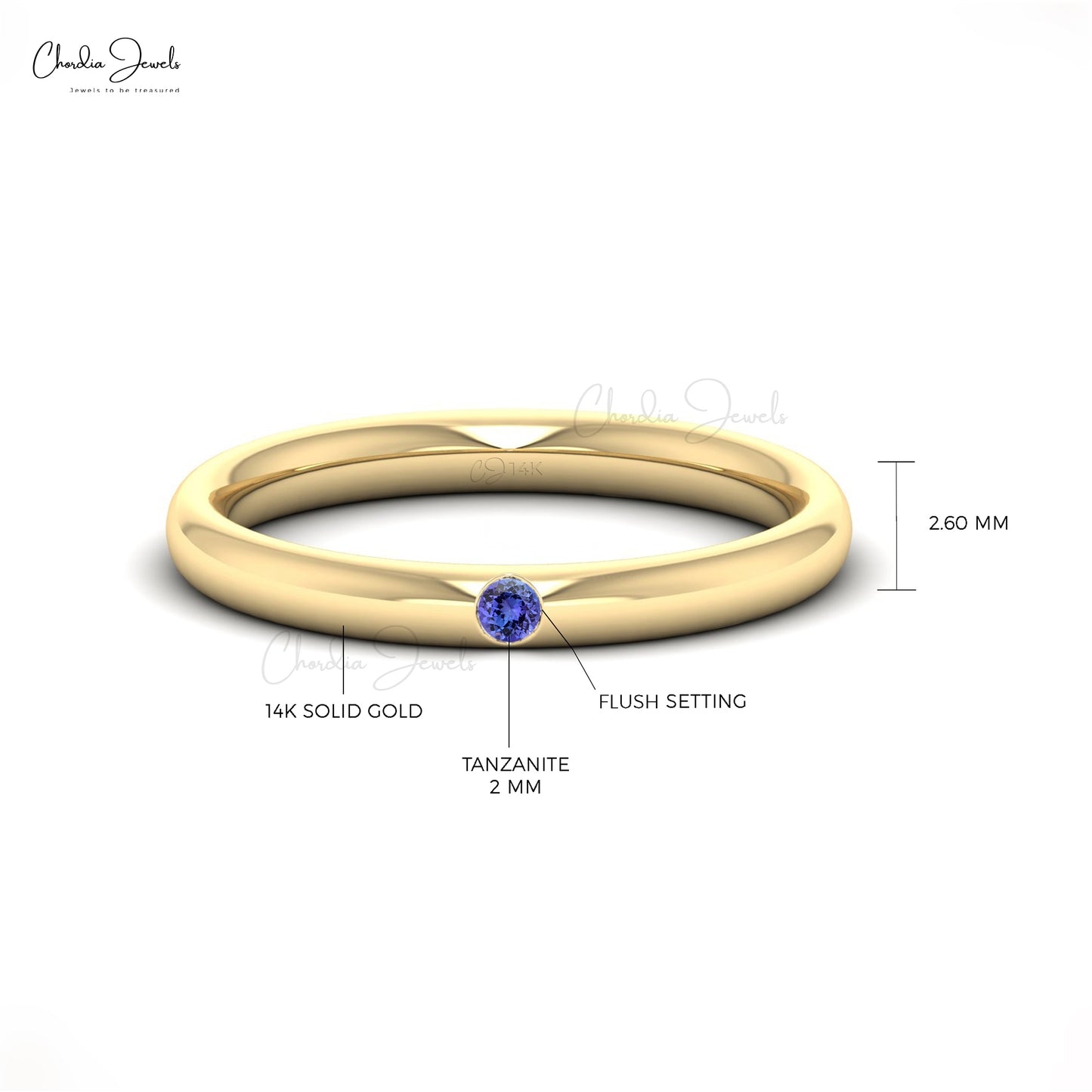 Classic Solitaire Ring With 0.06ct Tanzanite Gemstone 14k Real Gold Single Stone Simple Ring