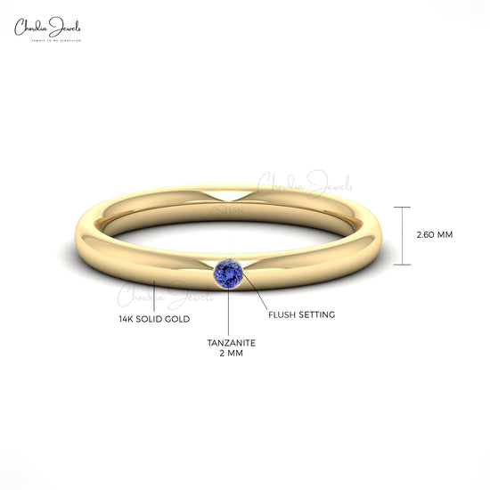 Classic Solitaire Ring With 0.06ct Tanzanite Gemstone 14k Real Gold Single Stone Simple Ring