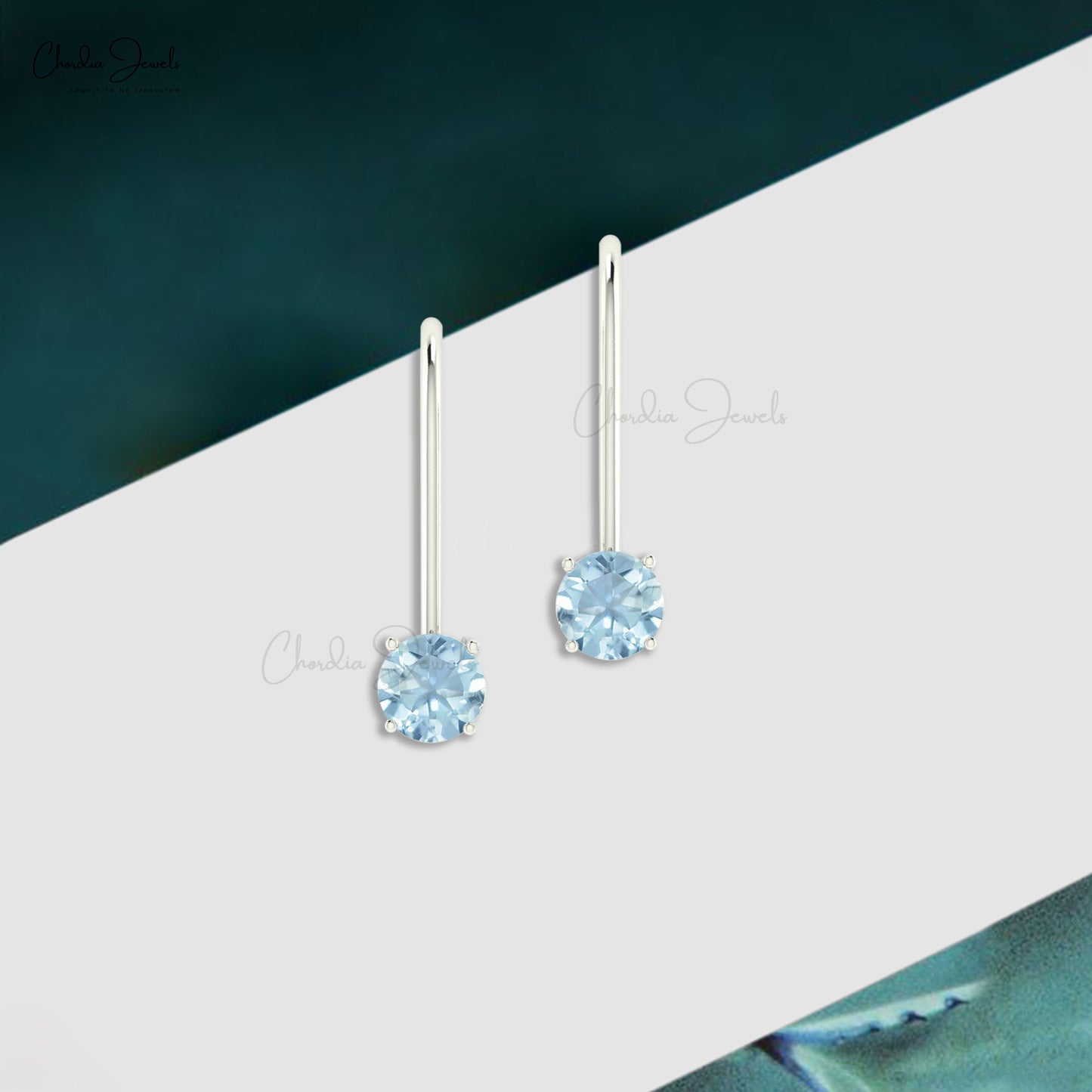 Natural Aquamarine Prong Set Dangling Earrings In 14k Solid Gold