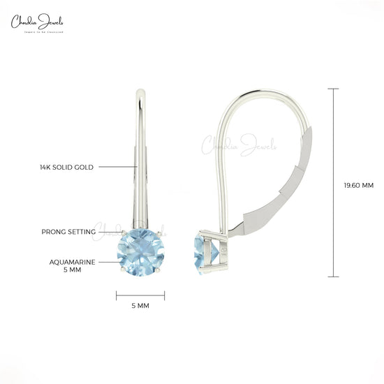 Natural Aquamarine Prong Set Dangling Earrings In 14k Solid Gold