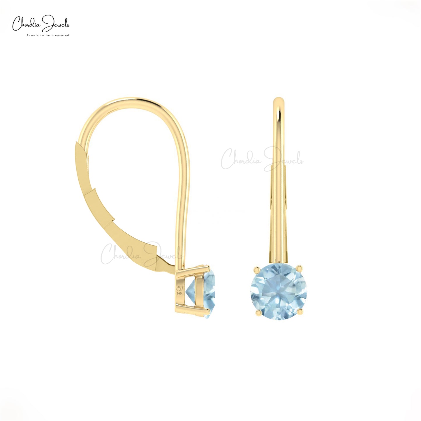 Natural Aquamarine Prong Set Dangling Earrings In 14k Solid Gold