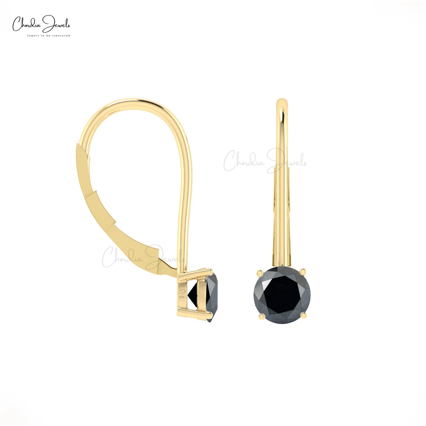 Authentic Black Diamond 5mm Round Shape Dangling Earrings 14k Solid Gold April Birthstone Prong Set Earrings Light Weight Jewelry