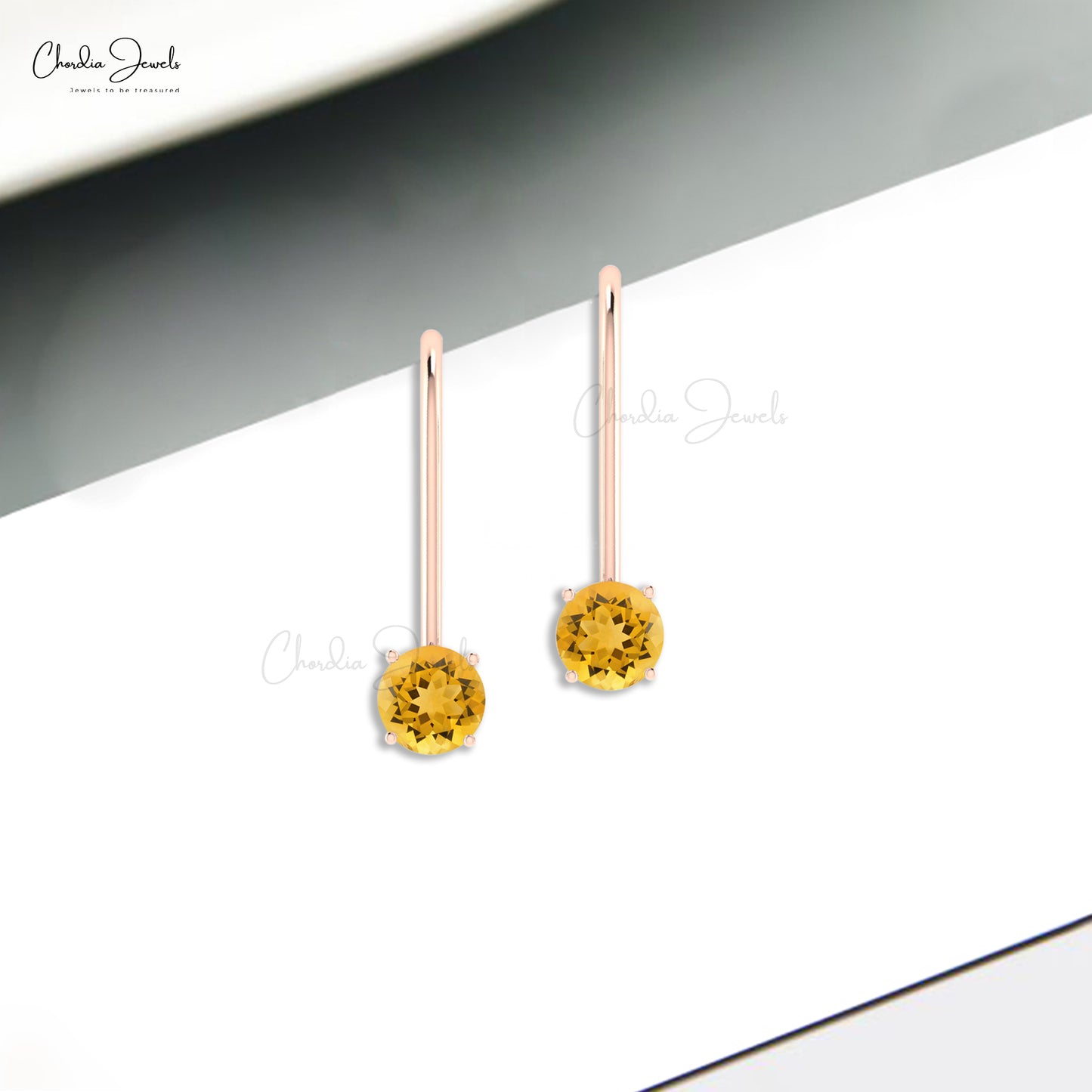 Latch Back Studs With 0.9 CT Round Citrine 14k Solid Gold Dangle Earrings Hallmark Jewelry