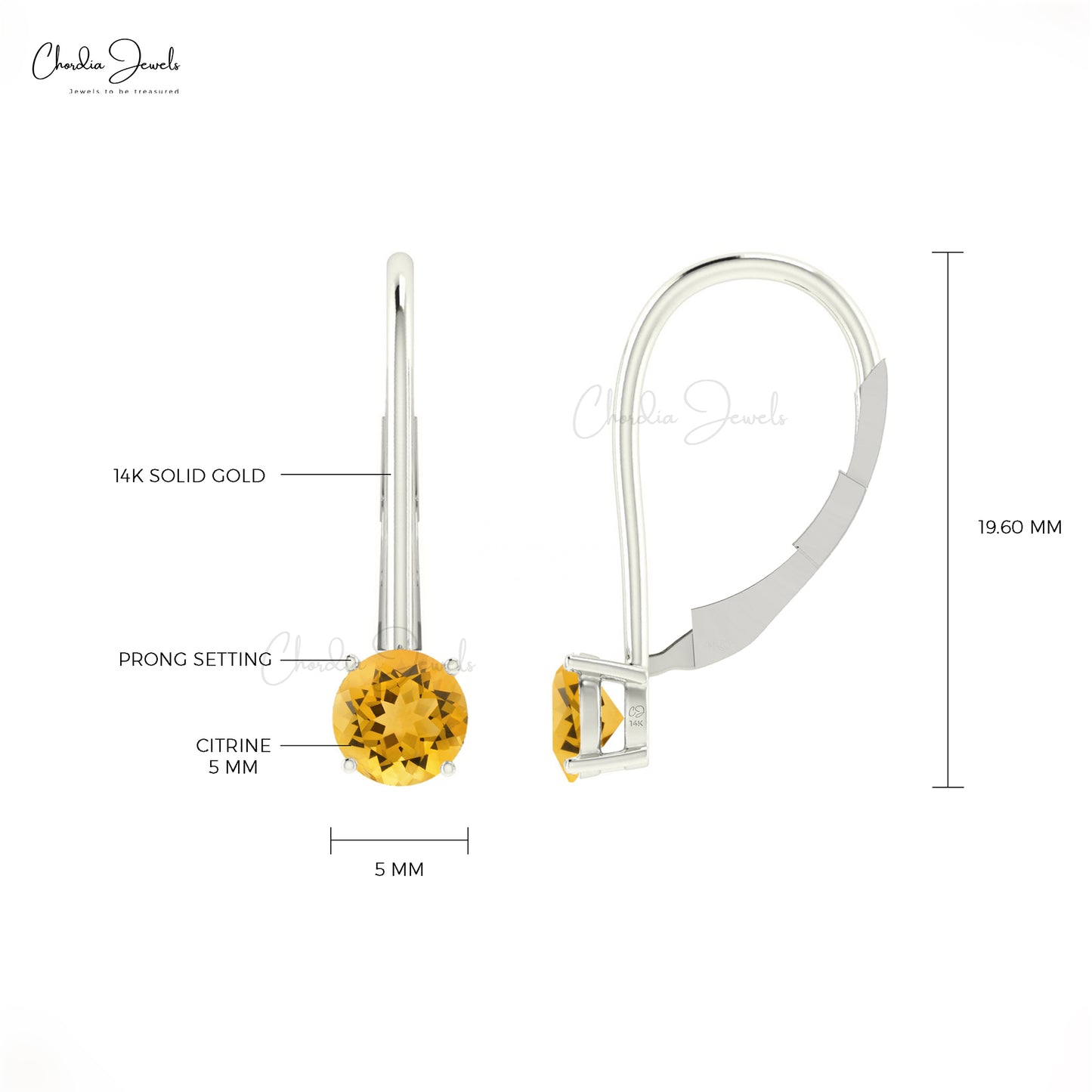 Latch Back Studs With 0.9 CT Round Citrine 14k Solid Gold Dangle Earrings Hallmark Jewelry