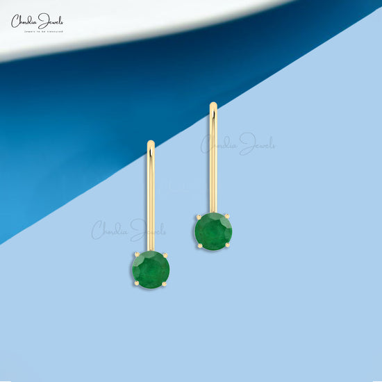 Load image into Gallery viewer, Natural Emerald Dangling Earrings 14k Real Gold Handmade Earrings For Women 5mm Round Cut Gemstone Fine Jewelry
