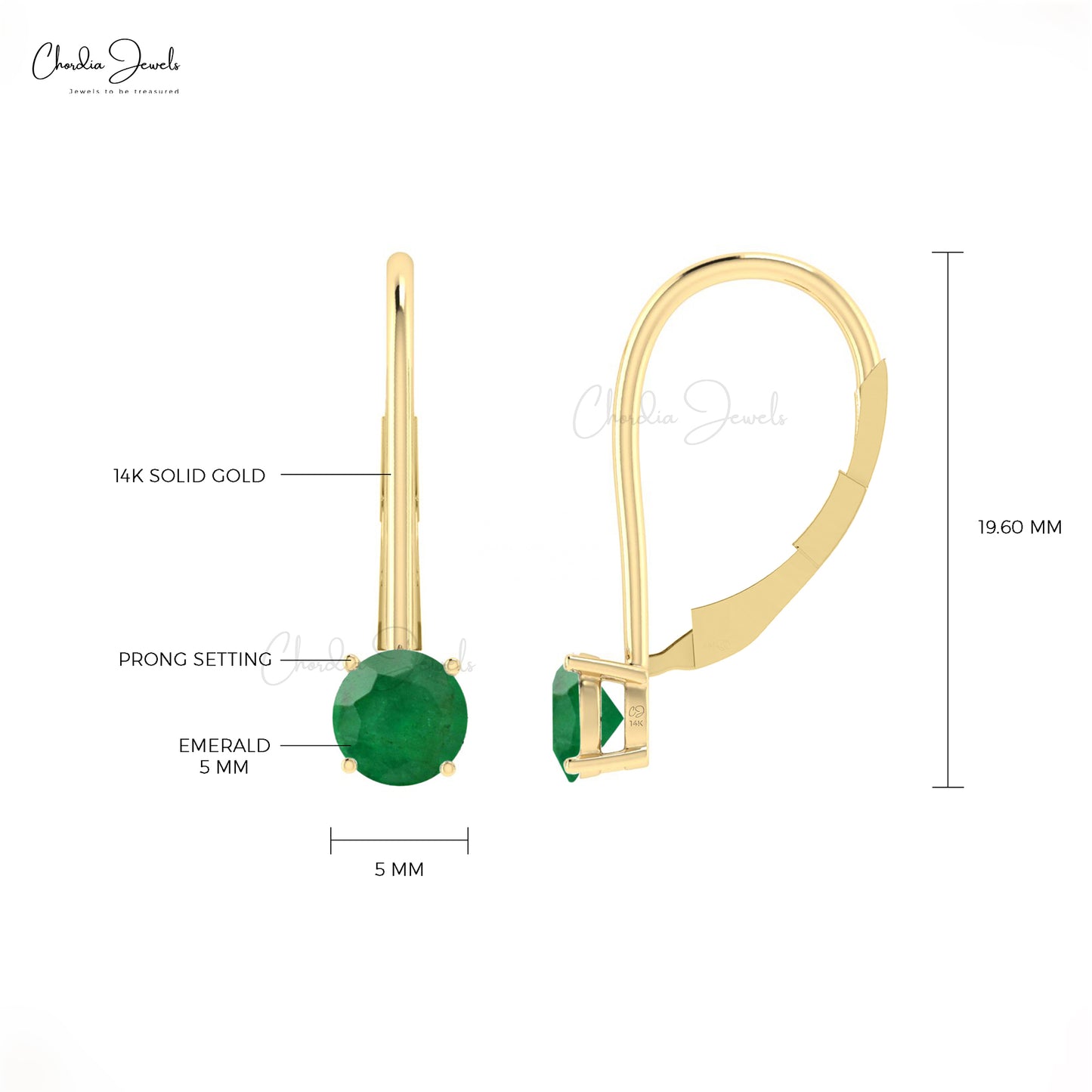 Natural Emerald Dangling Earrings 14k Real Gold Handmade Earrings For Women 5mm Round Cut Gemstone Fine Jewelry