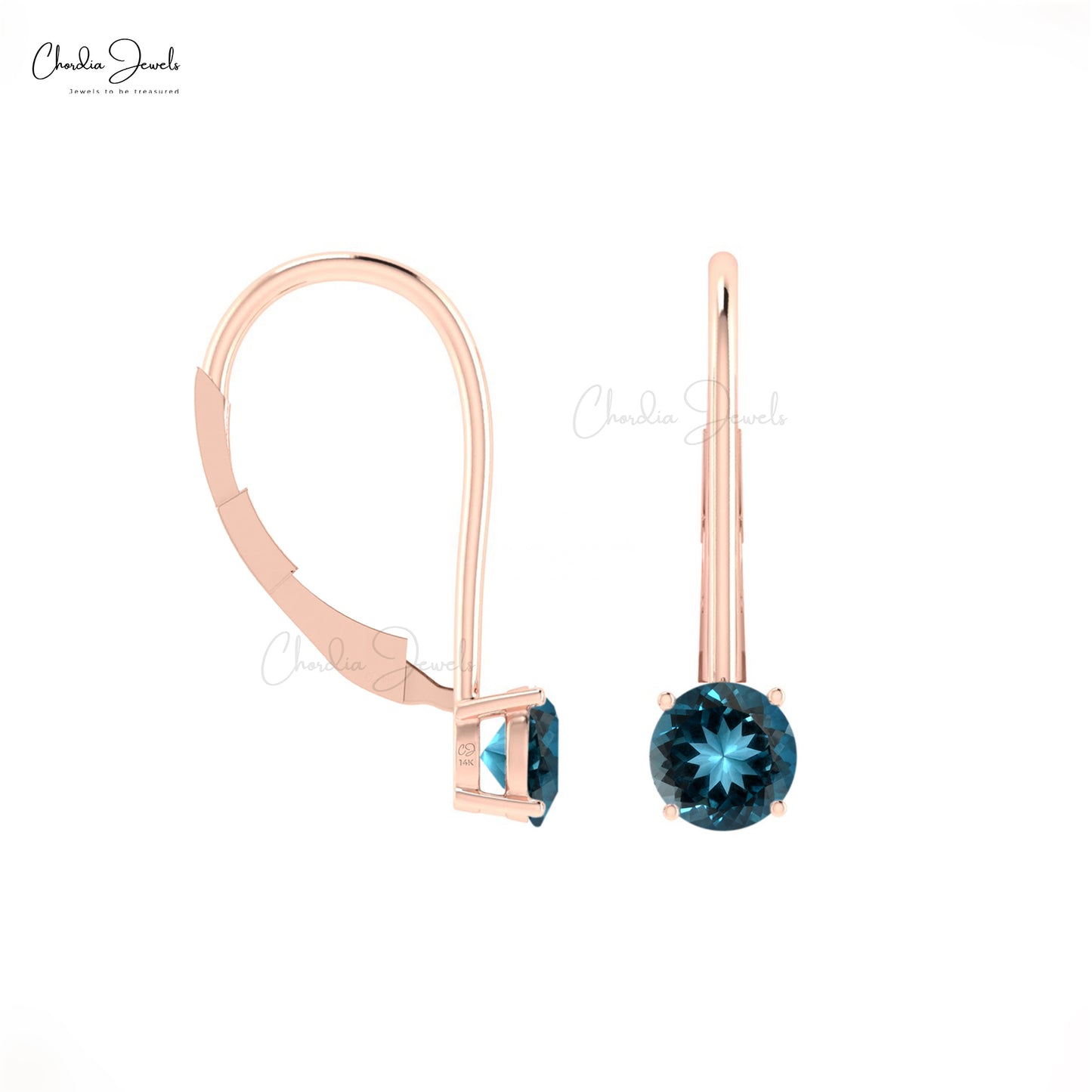 Dangling Earrings With London Blue Topaz Gemstone 14k Solid Gold Latch Back Earring For Gift