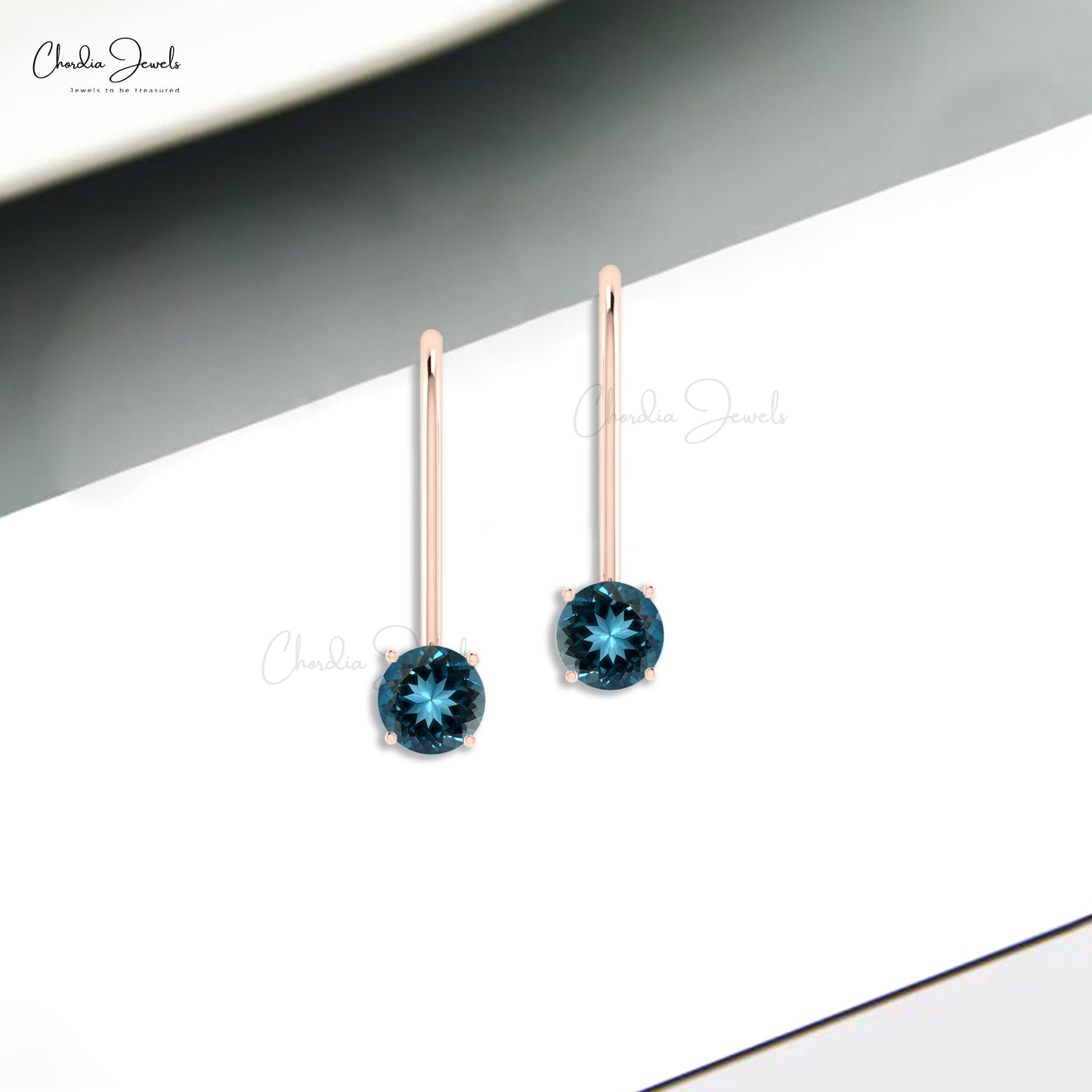 Dangling Earrings With London Blue Topaz Gemstone 14k Solid Gold Latch Back Earring For Gift