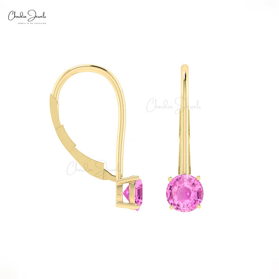 Solid 14k Gold Natural Gemstone Dangling Earrings For Gift 0.94 Ct September Birthstone Pink Sapphire Earrings With Latch Back Fine Jewelry