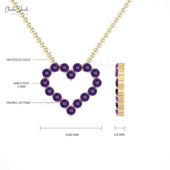 Beautiful Latest New Style Heart Shape Necklace in 14k Real Gold February Birthstone Natural Purple Amethyst Necklace Pendant For Gift