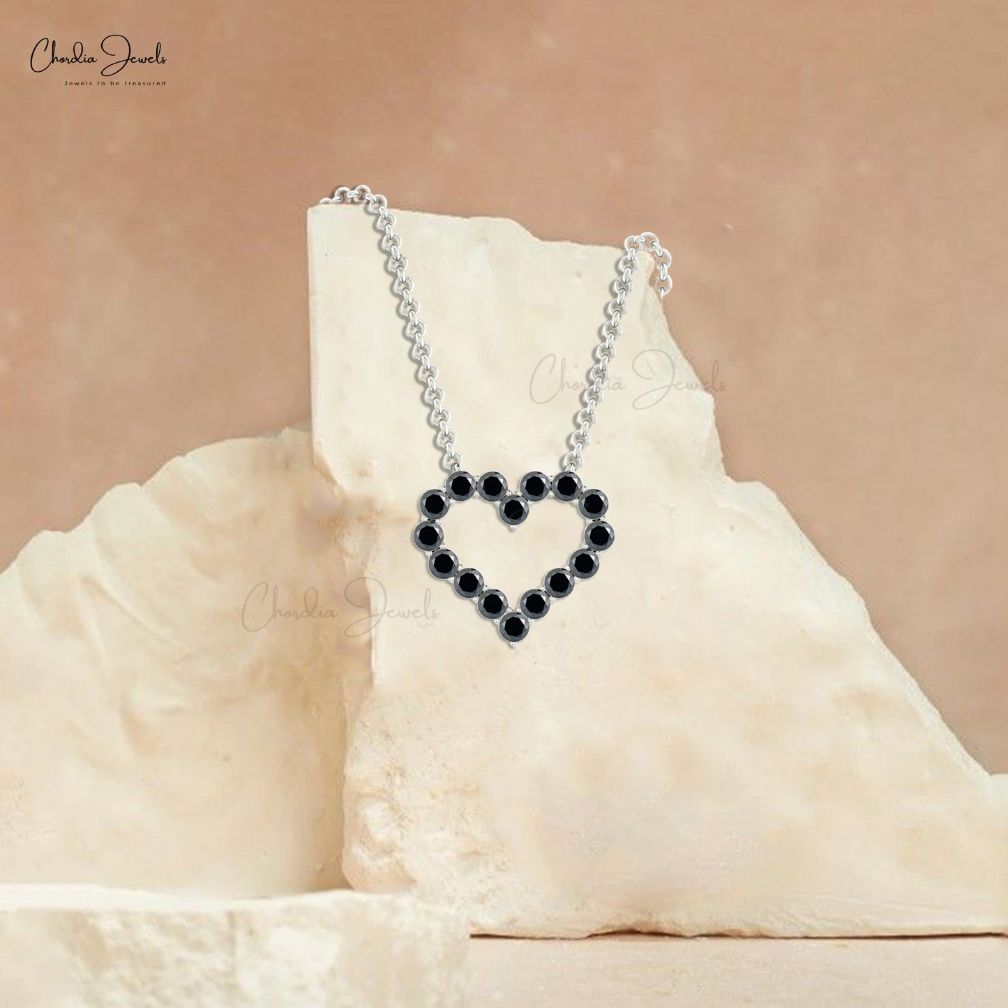 Genuine Black Diamond Designer Necklace 2mm Round Cut Gemstone Open Heart Necklace 14k Real Gold Summer Jewelry For Birthday Gift
