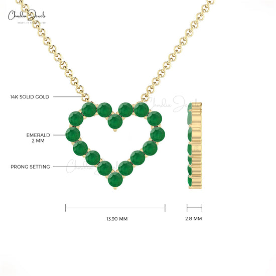 Designer Tiny Heart Shape Natural Emerald Necklace Pendant in Real 14k Gold Dainty Minimalist Simple Cute Necklace For Girlfriend