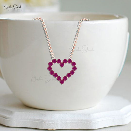 Eternity Open Heart Necklace In 14k Real Gold Ruby 2mm Round Gemstone Chain Necklaces