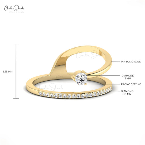 White Diamond Dainty Ring Genuine 14k Real Gold Wedding Ring 3mm Round Cut Gemstone Jewelry For Valentine's Day