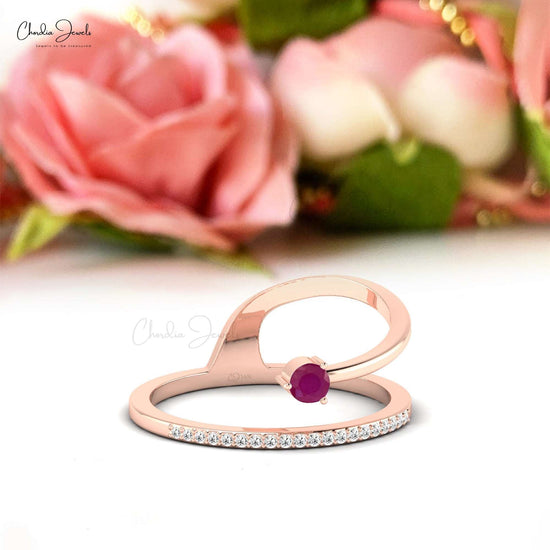 14k Gold Dainty Stacking Red Ruby Ring