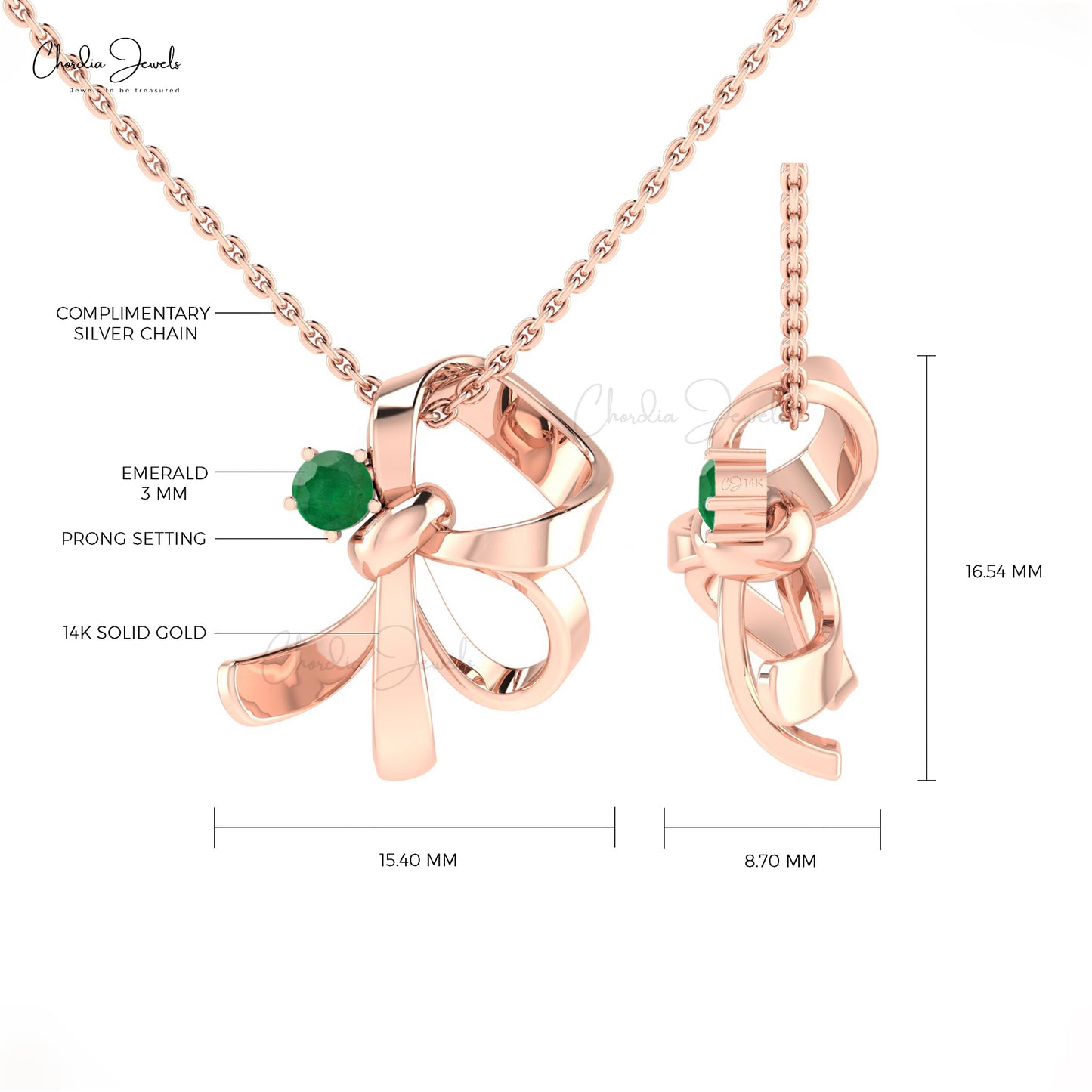Natural Emerald Pendant 3mm Brilliant Round Cut Gemstone Pendant 14k Solid Gold Solitaire Pendant For Her