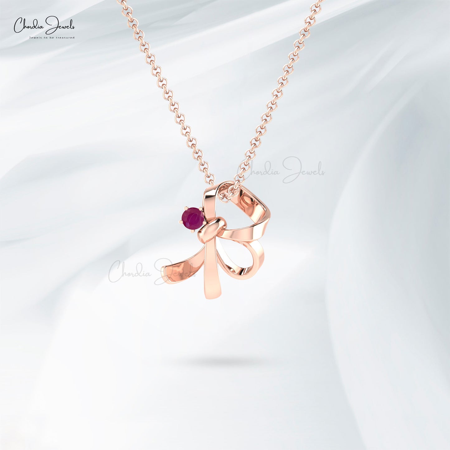 Single Stone Knot Pendant With 0.11 CTW Burma Ruby Prong Set In 14k Real Gold Necklace