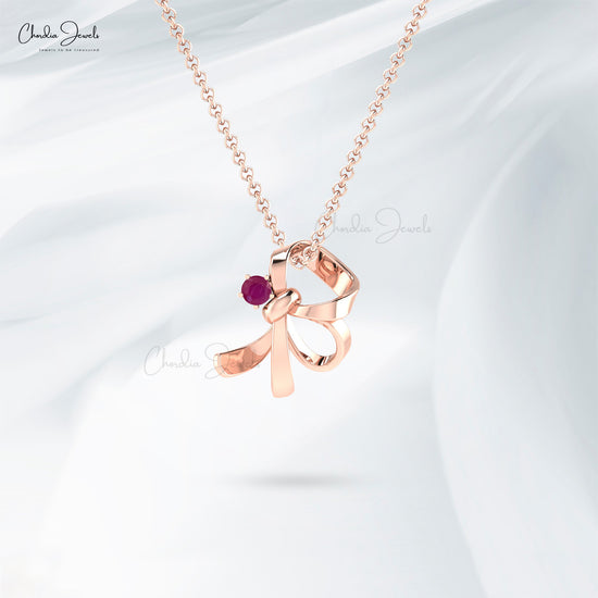 Single Stone Knot Pendant With 0.11 CTW Burma Ruby Prong Set In 14k Real Gold Necklace