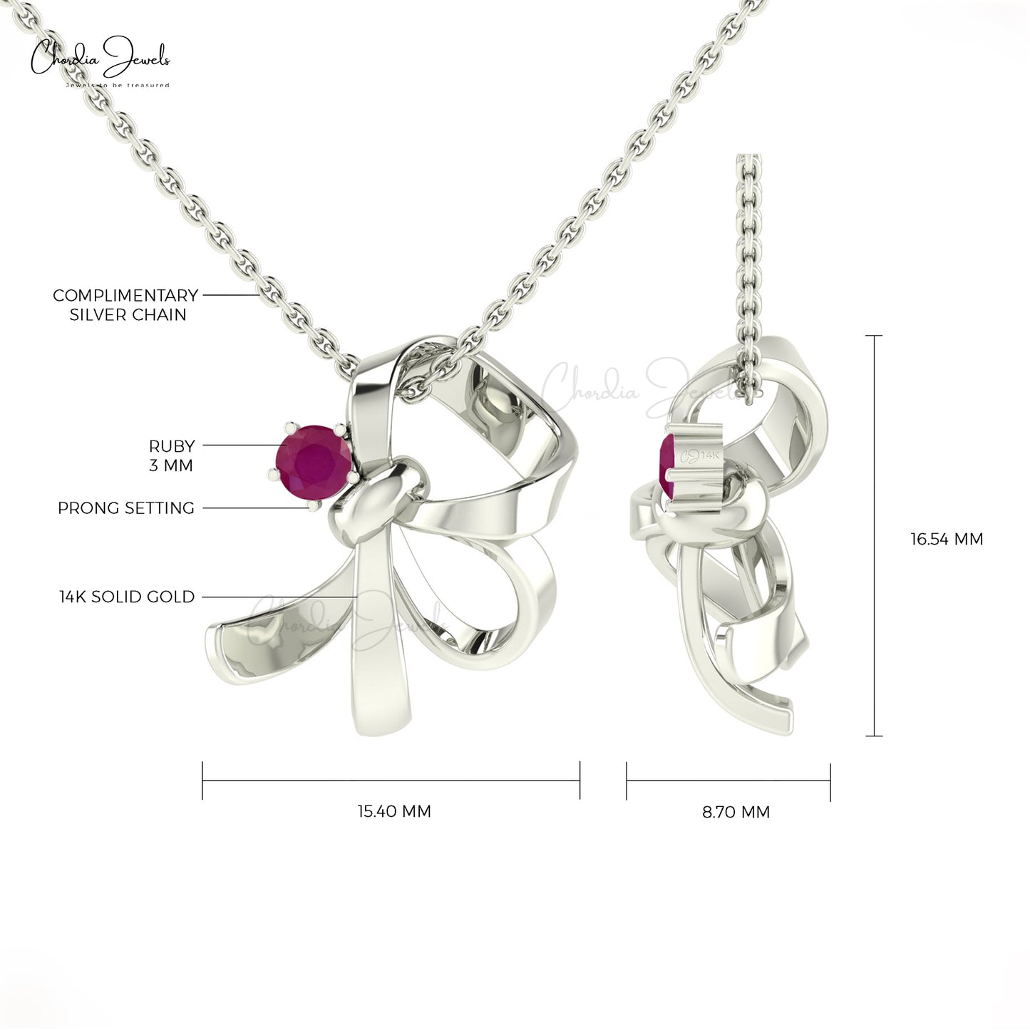 14k Solid Gold July Birthstone Pendant