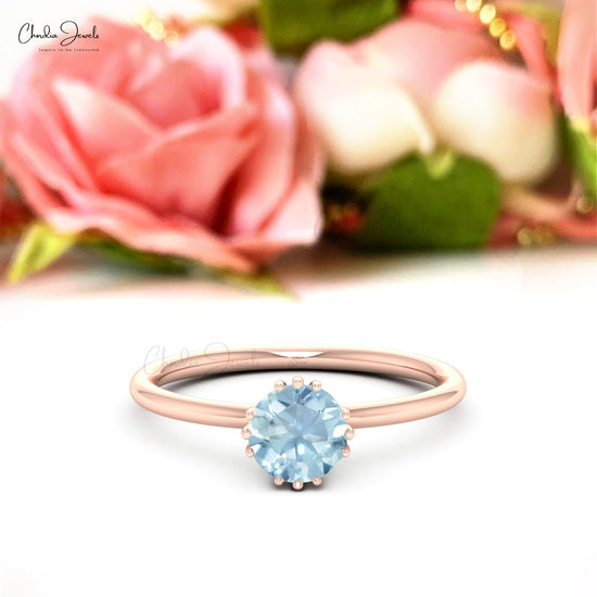 Solid 14k Gold Solitaire Ring With 6mm Aquamarine March Birthstone Anniversary Ring