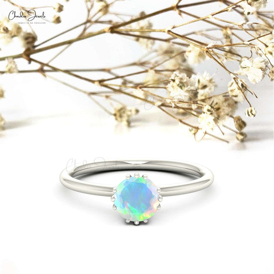 14k Solid Gold Round Opal Engagement Ring