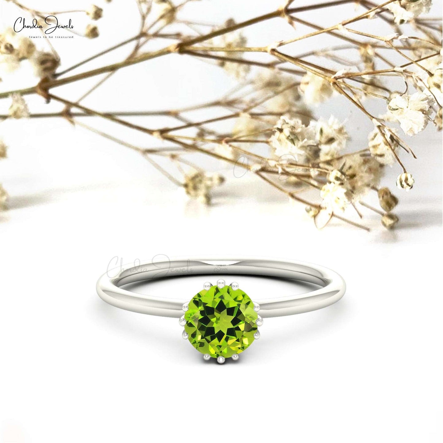 14k Solid Gold Natural 0.74 Carat Peridot Gemstone Ring