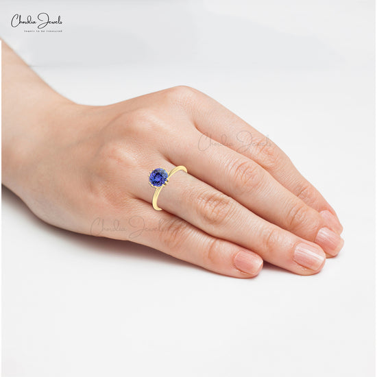 Single Stone Ring In Solid 14k Gold Genuine 0.81ct Tanzanite Gemstone Modern Ring For Gift