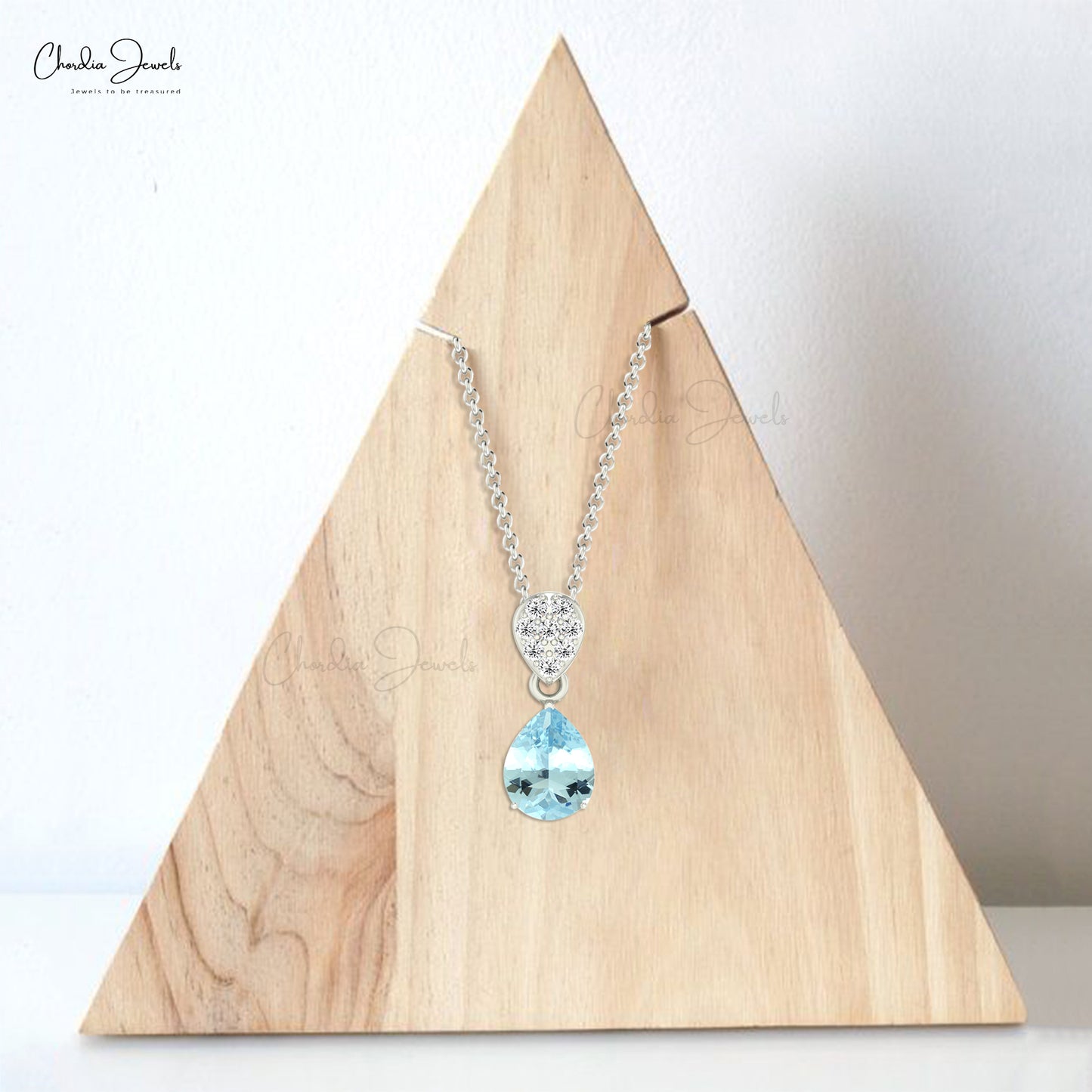Natural Aquamarine Tear Drop Pendant 2.00 Carat 14k Solid Gold White Diamond Pendant