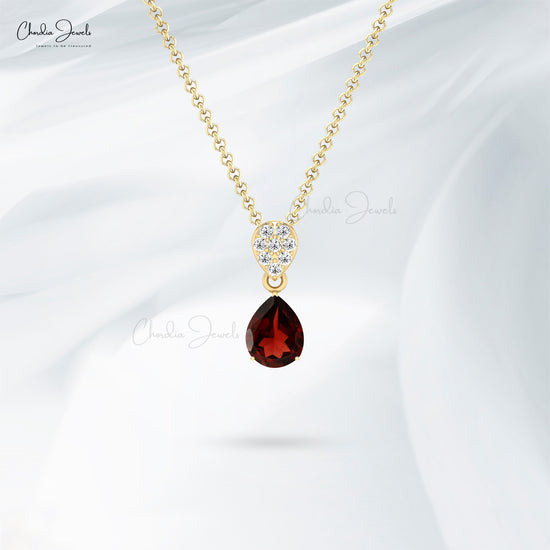 Natural Garnet Tear Drop 1.50Ct Pear Cut Gemstone Pendant In 14k Solid Gold Diamond Fine Jewelry