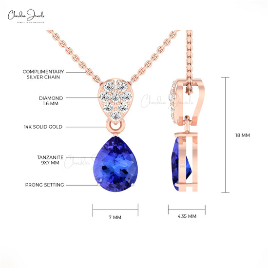 Load image into Gallery viewer, Natural Tanzanite AAA Quality Pear Cut Gemstone Pendant 14k Solid Gold Diamond Pendant
