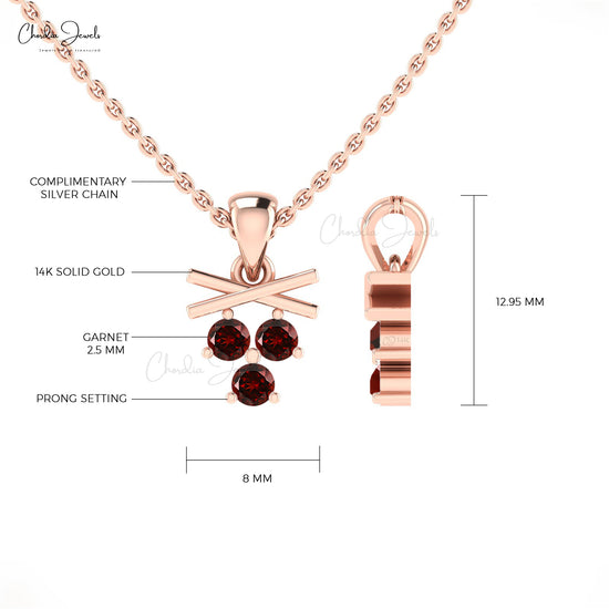 Elegant Garnet Trio Pendant 0.24Ct Round Cut Gemstone Solid 14k Gold Hallmark Jewelry