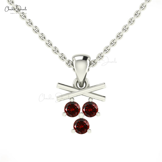 Elegant Garnet Trio Pendant 0.24Ct Round Cut Gemstone Solid 14k Gold Hallmark Jewelry