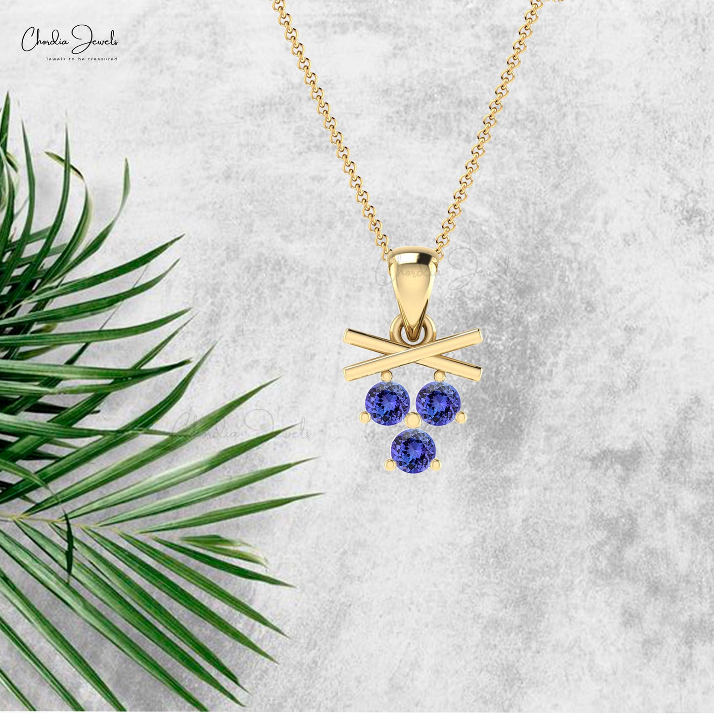 Solid 14k Gold Blue Tanzanite Trilogy Pendant 2mm Natural Round Cut Gemstone Prong Set Minimalist Jewelry For December Birthstone