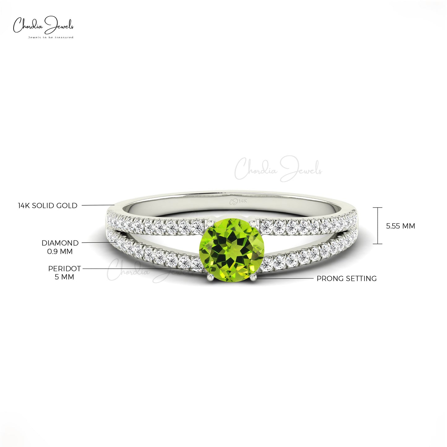 Genuine Peridot Dainty Promise Ring 0.9mm Round Cut Diamond Wedding Ring 14k Real Gold Minimal Summer Jewelry For Birthday Gift