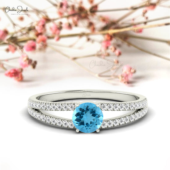 Swiss Blue Topaz & Diamond Ring